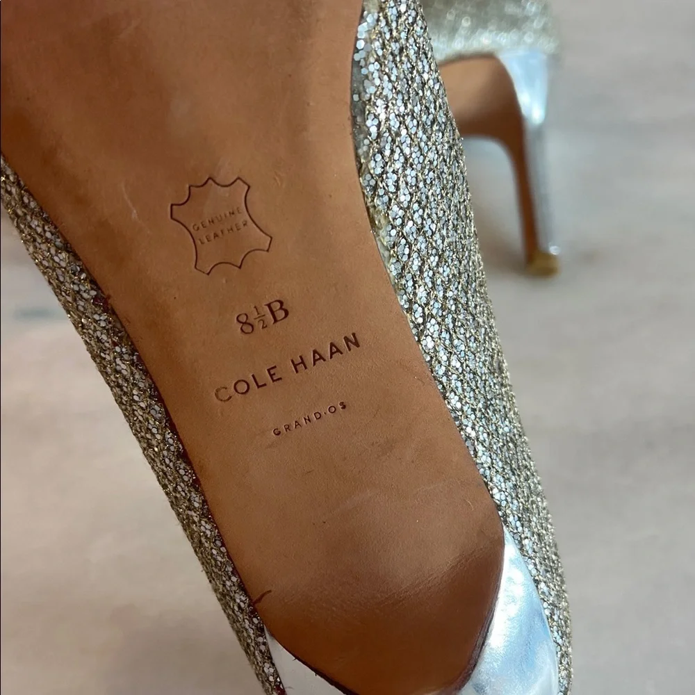 Cole Haan Gold Glitter Open-Toe Stiletto Pump